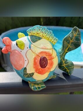 Blue Sky Clayworks Tropical Fish Teapot Diane 2012 Colorful Coastal Decor
